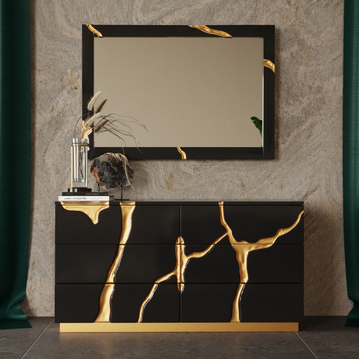 Modrest Aspen - Modern Black and Gold Dresser