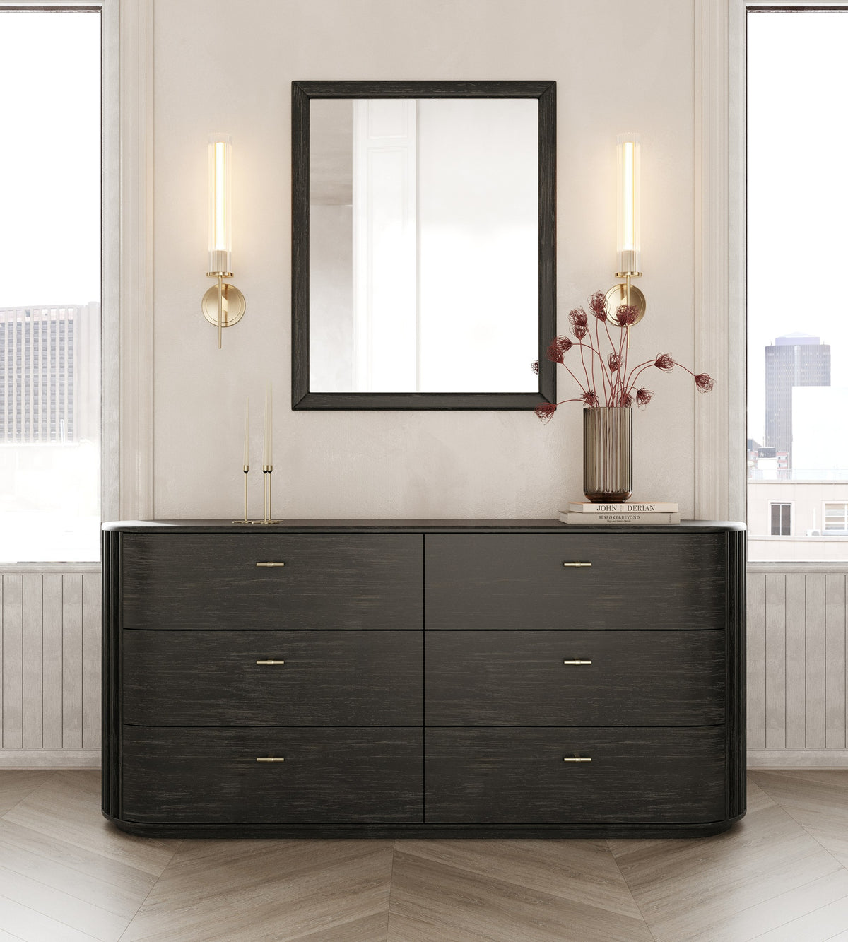 Fields - Modern Black Acacia Mirror