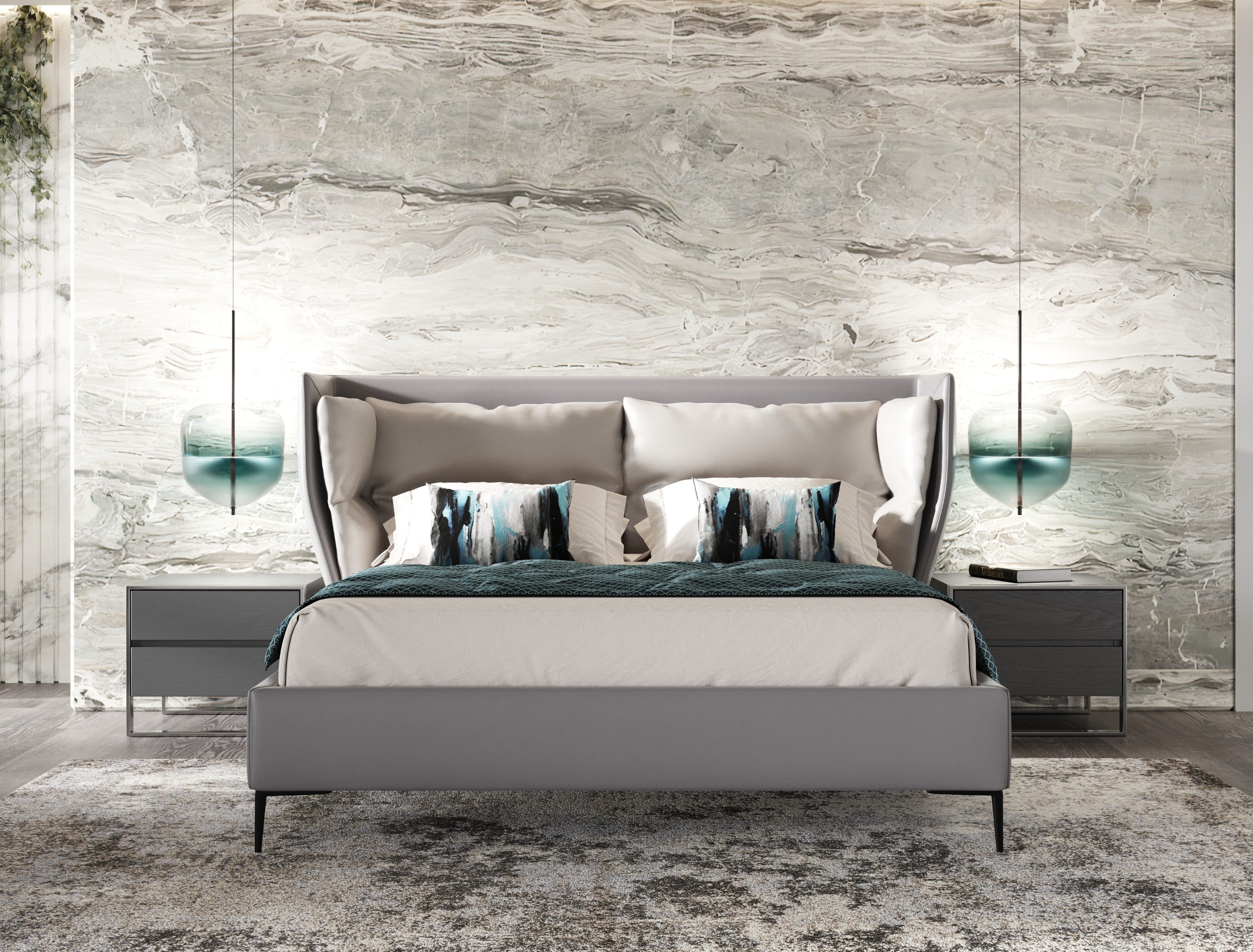 Modrest Jolene - Eastern King Dark & Light Grey Leatherette Bed