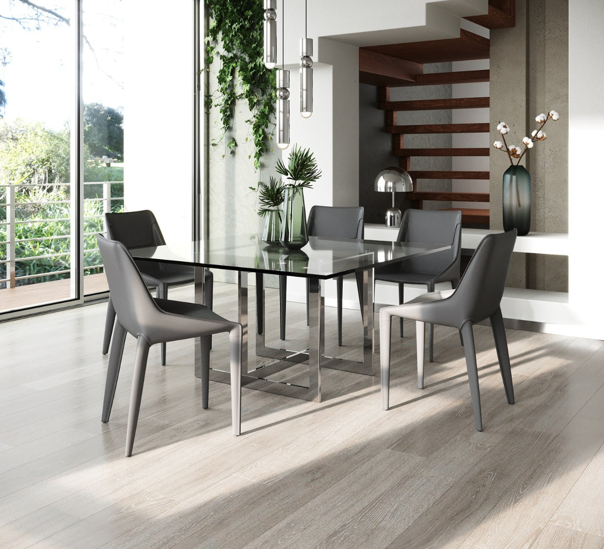 Halo - Modern Light Grey Saddle Leather Dining Chair (Set of 2)