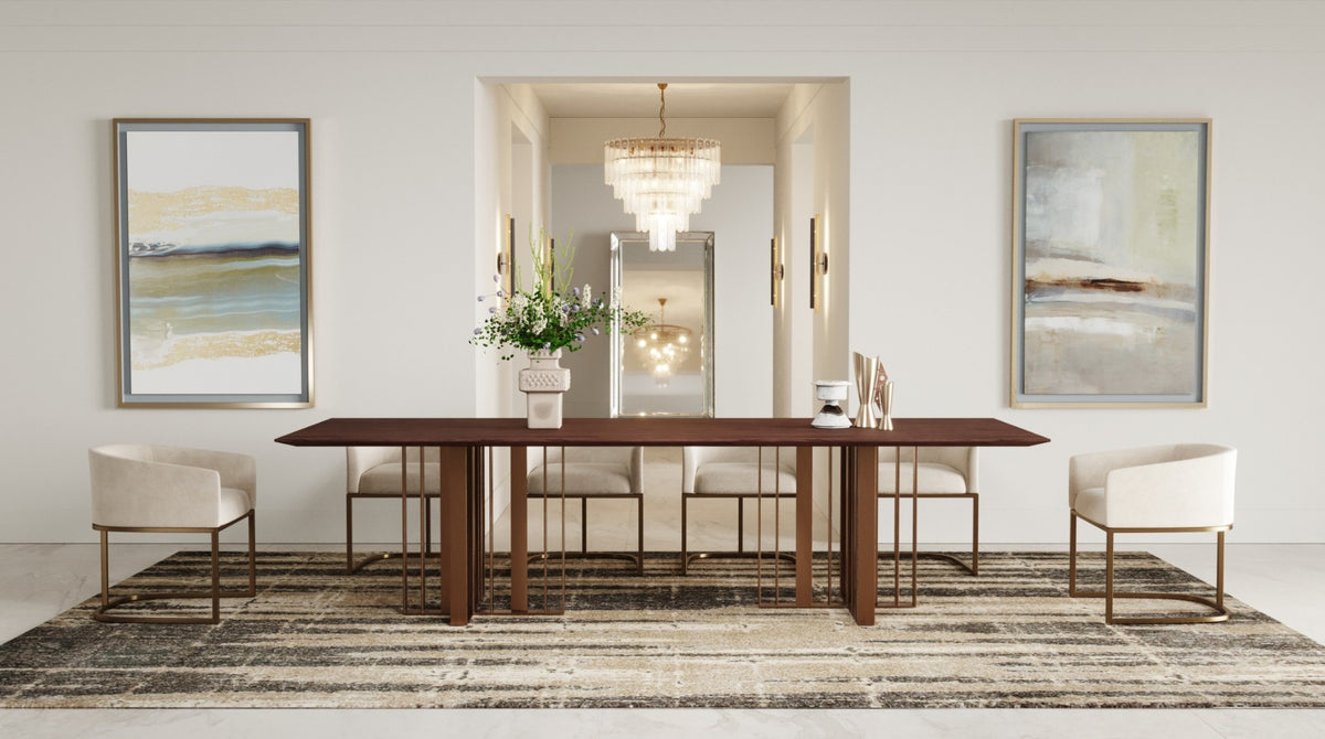 Livia - Modern Wenge & Gold Stainless Steel Dining Table