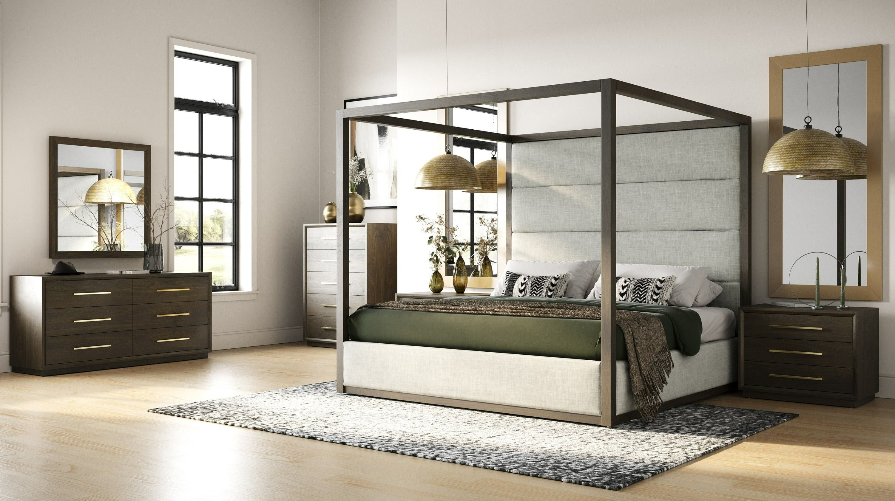 Modrest Manhattan - Contemporary Canopy Brown Oak Bed