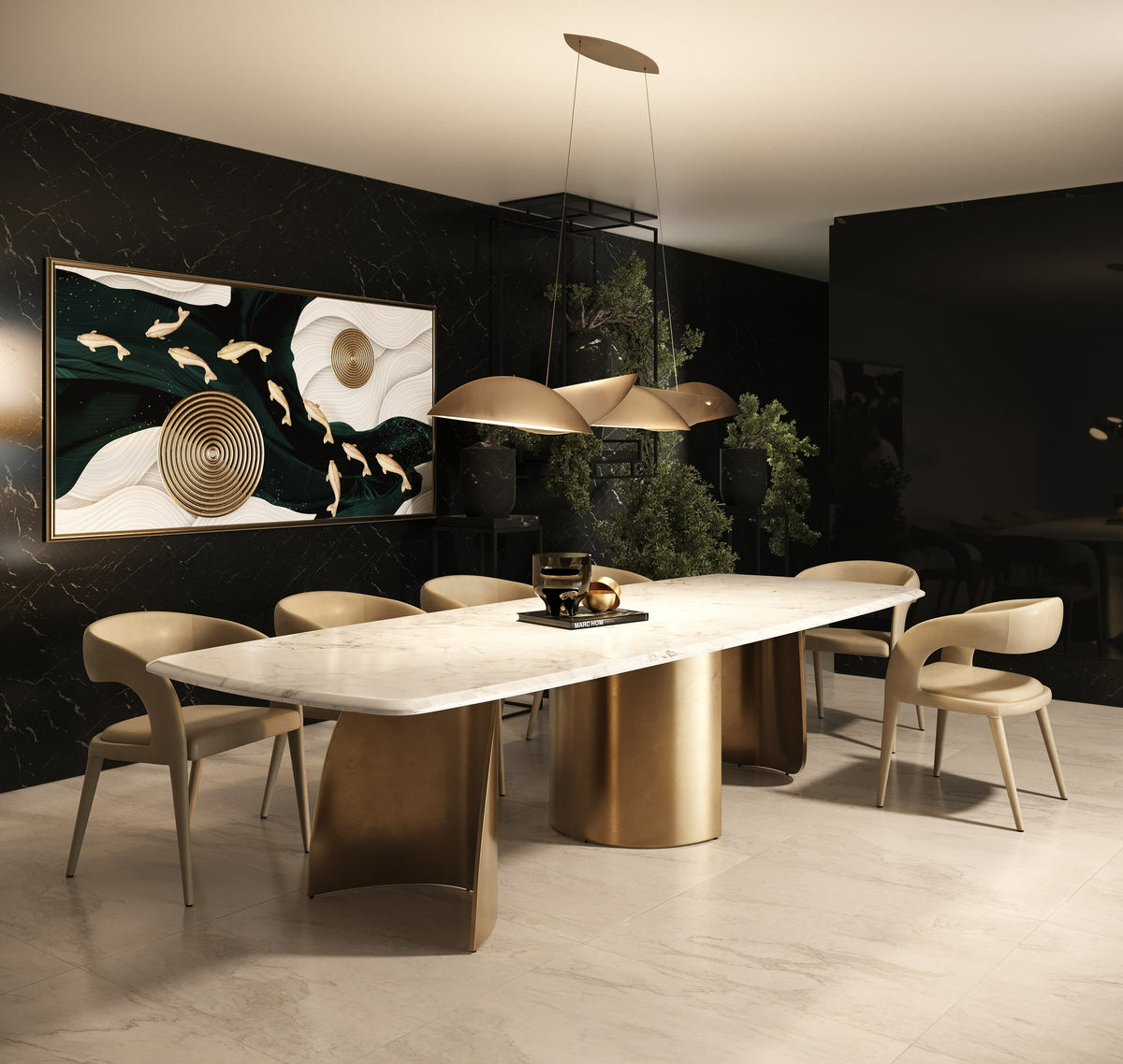Reynold - Glam Faux Marble + Gold Stainless Steel Dining Table