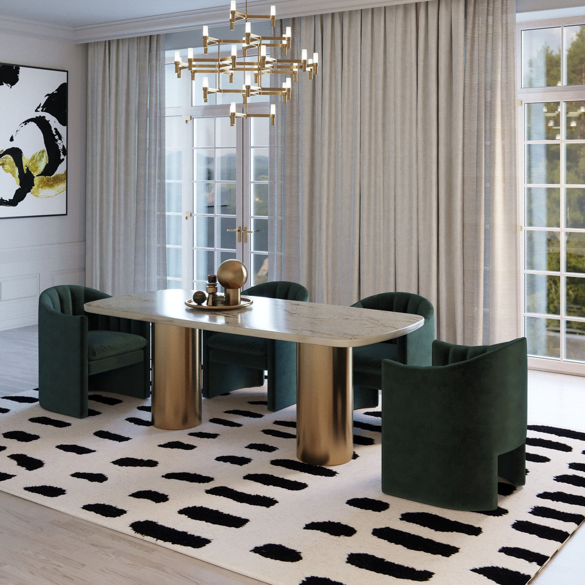 Rocky - Glam White Marble & Brush Gold Dining Table