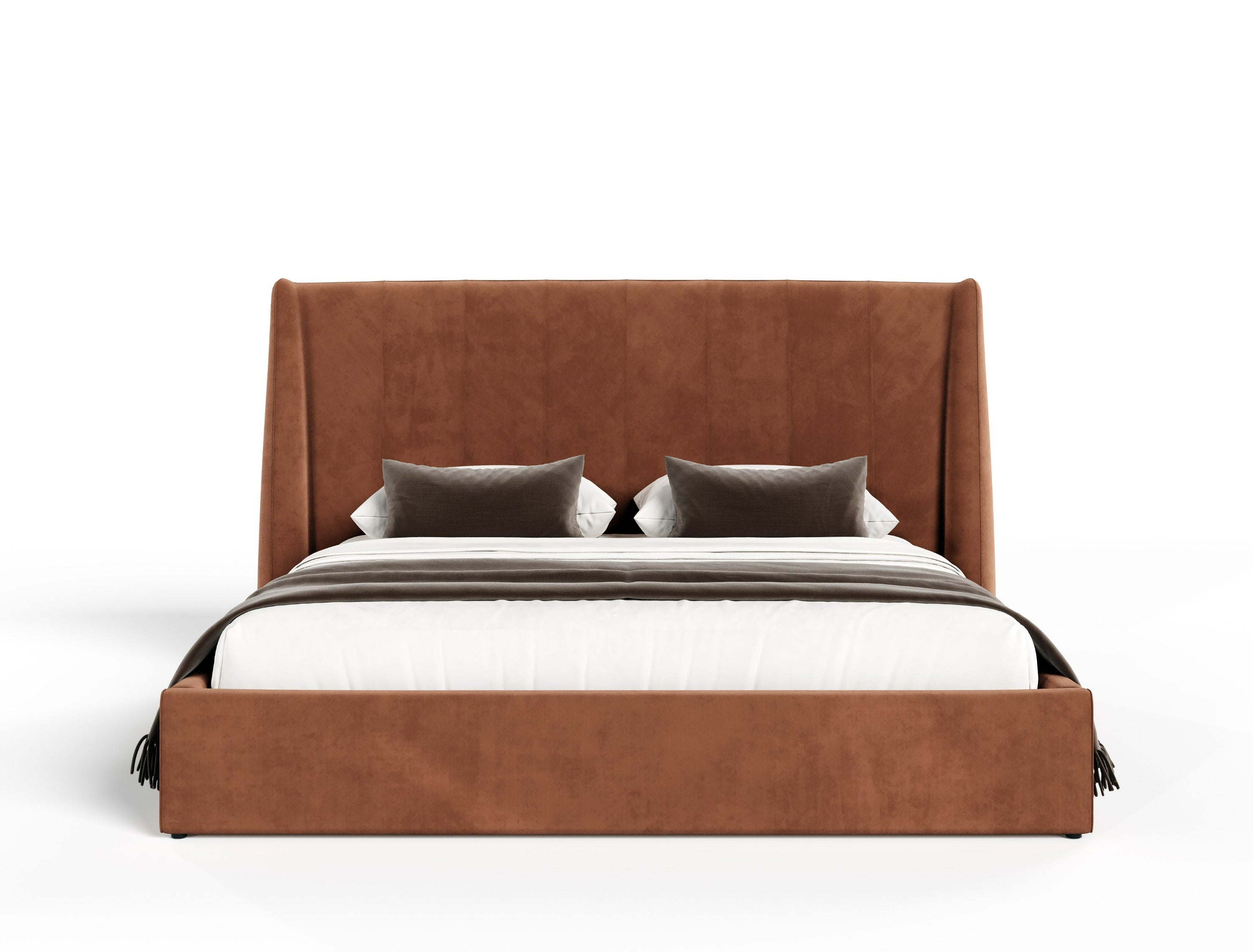 Lamod Roma + Lago - Modern Burnt Orange Velvet + Faux Travertine 4-Piece Bedroom Set