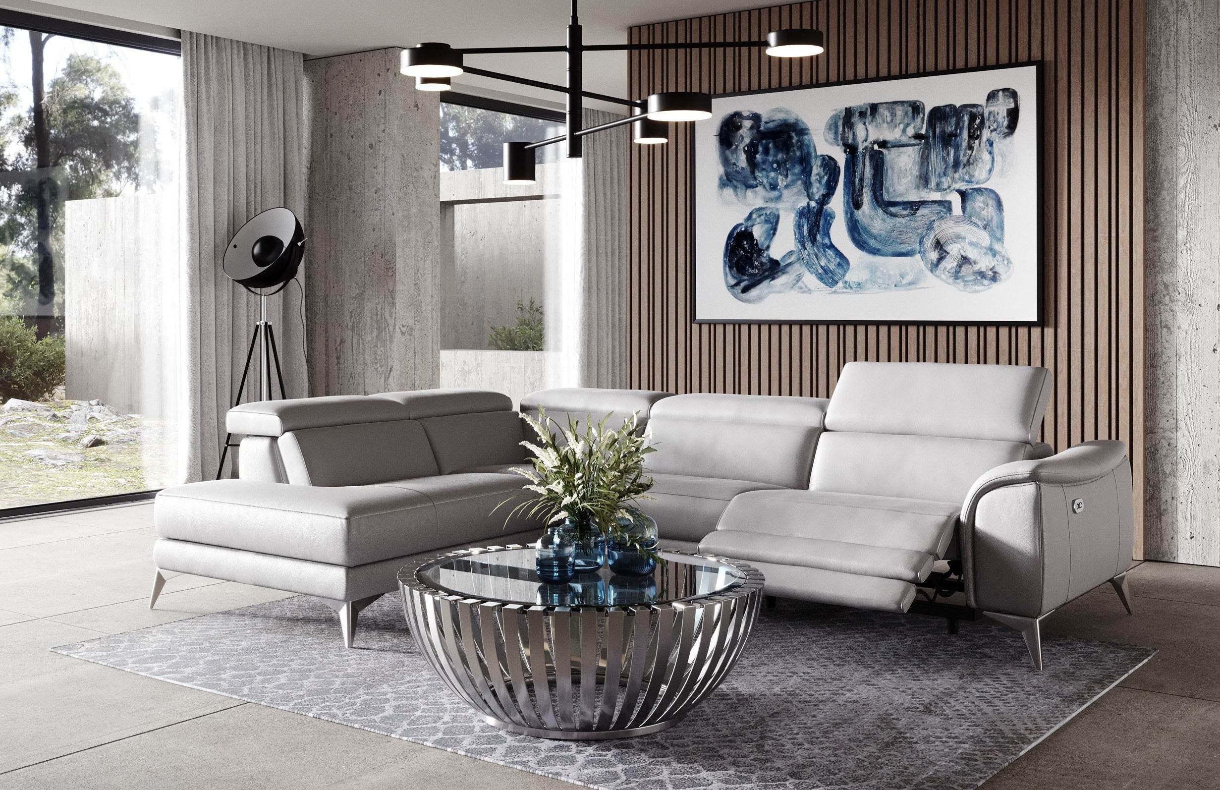 Lamod Italia Monte Carlo - Italian Modern Grey Leather RAF Sectional Sofa