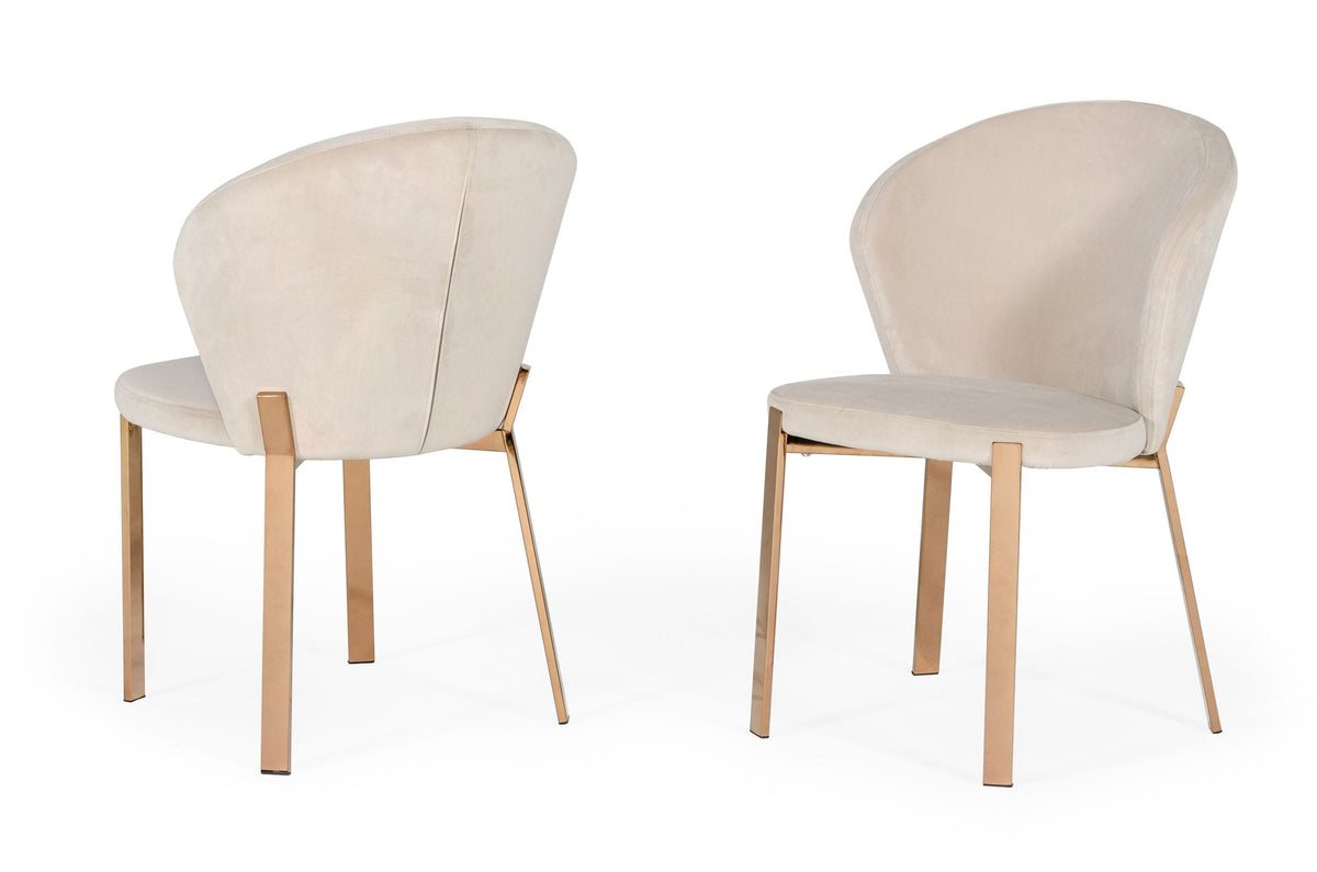 Nadia - Modern Beige Velvet & Rosegold Dining Chair (Set of 2)