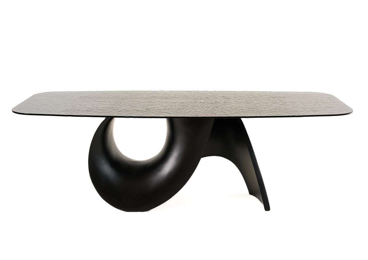 Neptune - Modern Grey Wave Glass + Black Dining Table