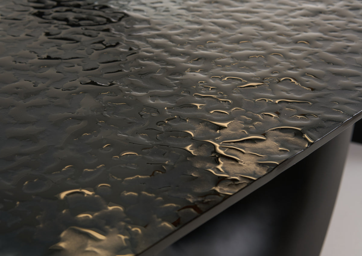 Neptune - Modern Grey Wave Glass + Black Dining Table