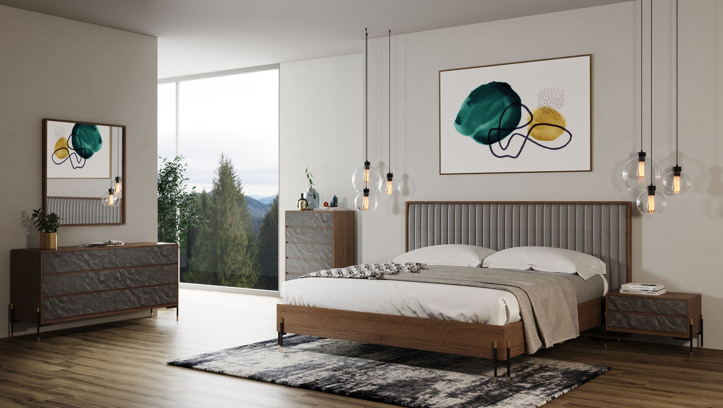 Nova Domus Metcalf - Mid-Century Walnut & Grey Bed