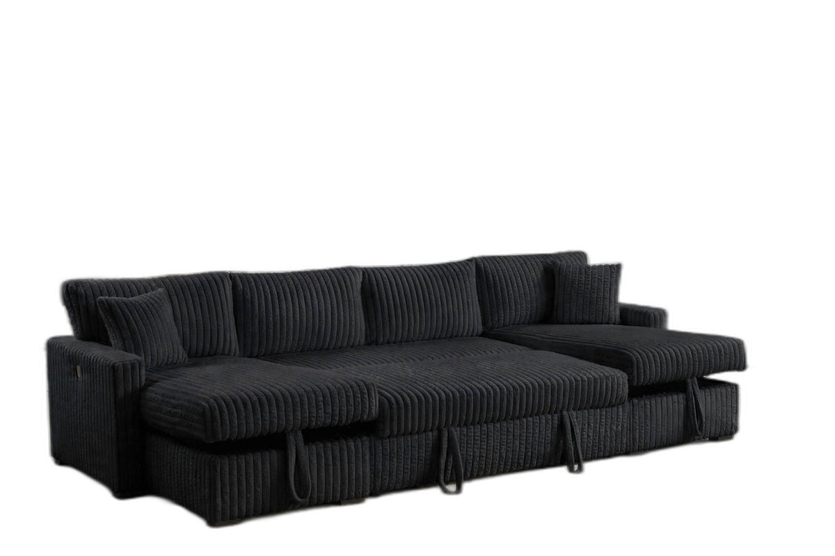 Onyx Bay Double Storage Chaise Corduroy Sectional with Pull-Out Bed