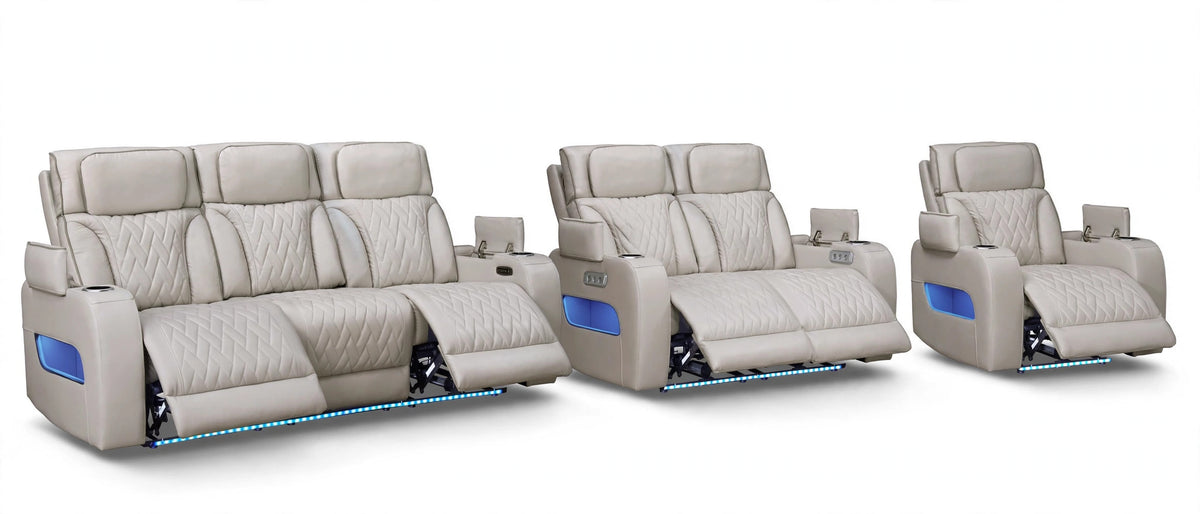 Dune Marquis Power Reclining Sofa, Loveseat & Chair Set - full 3-piece set studio shot