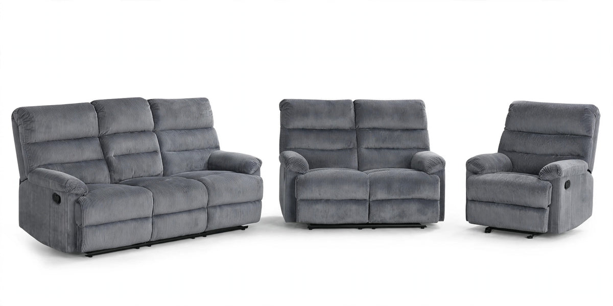 Charcoal Sovereign Elite Reclining Sofa, Loveseat & Chair Set - full 3-piece set studio shot