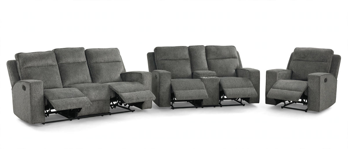 Charcoal Henley Reclining Sofa, Loveseat & Chair Set - full 3-piece set studio shot