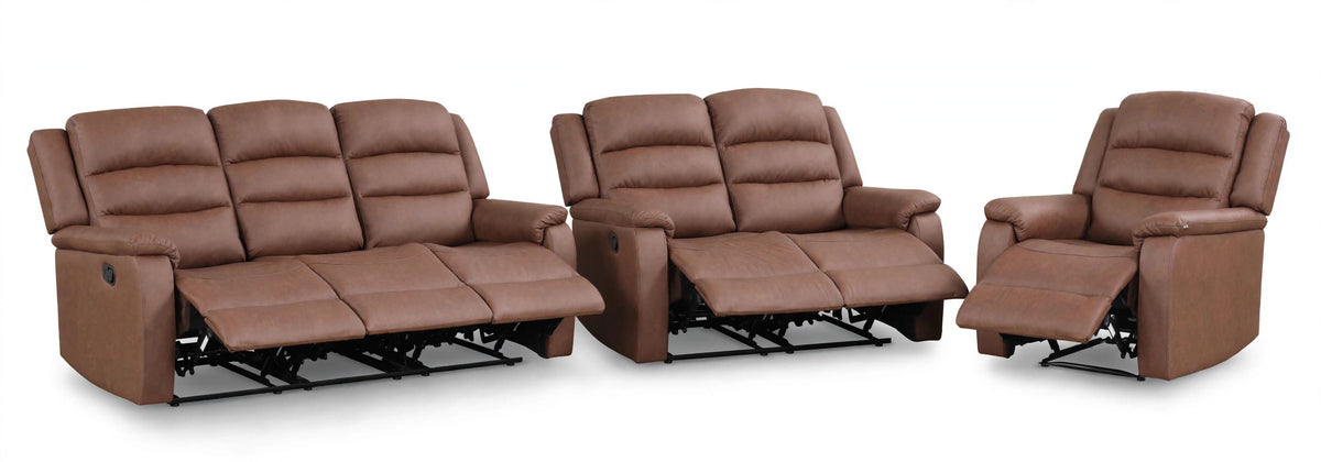 Cognac Haven Reclining Sofa, Loveseat & Chair Set - full 3-piece set studio shot