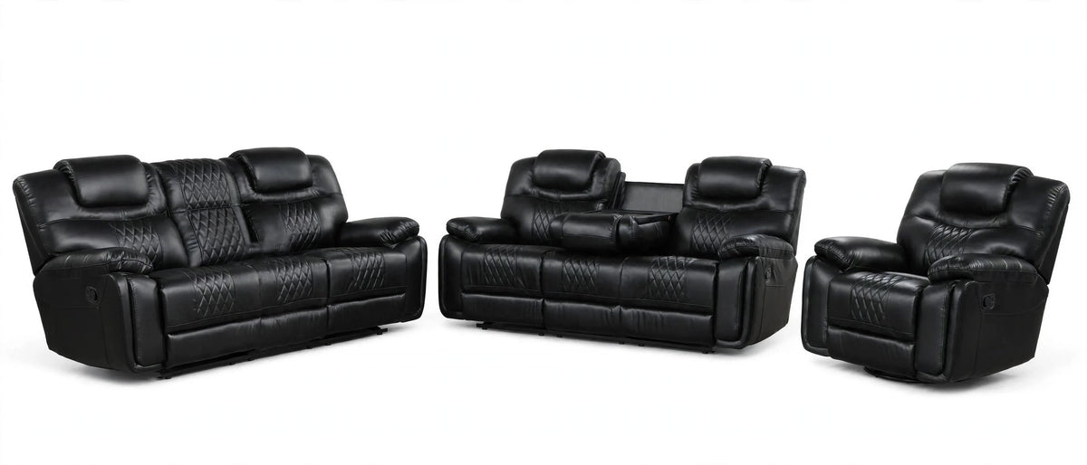 Noir Meridian Oversized Reclining Sofa, Loveseat & Chair Set - full 3-piece set studio shot