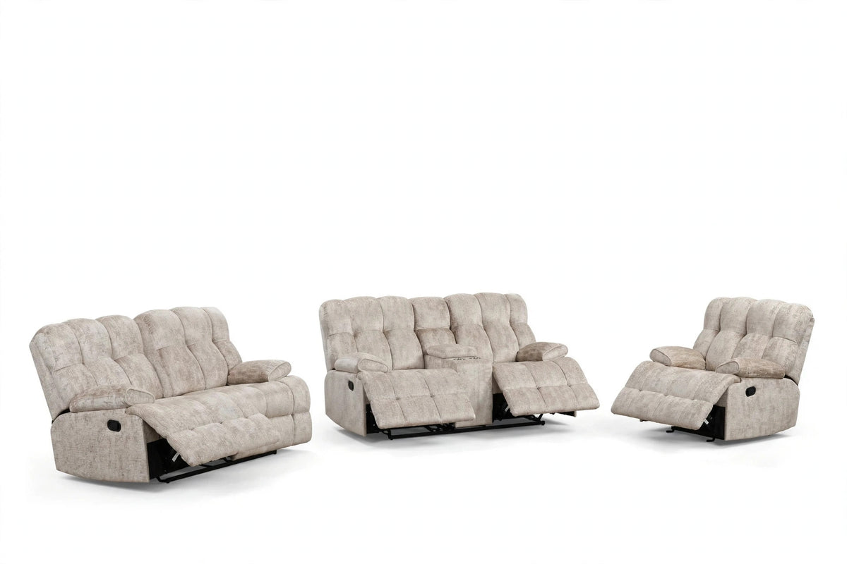 Stone Milana Reclining Sofa, Loveseat & Chair Set - full 3-piece set studio shot