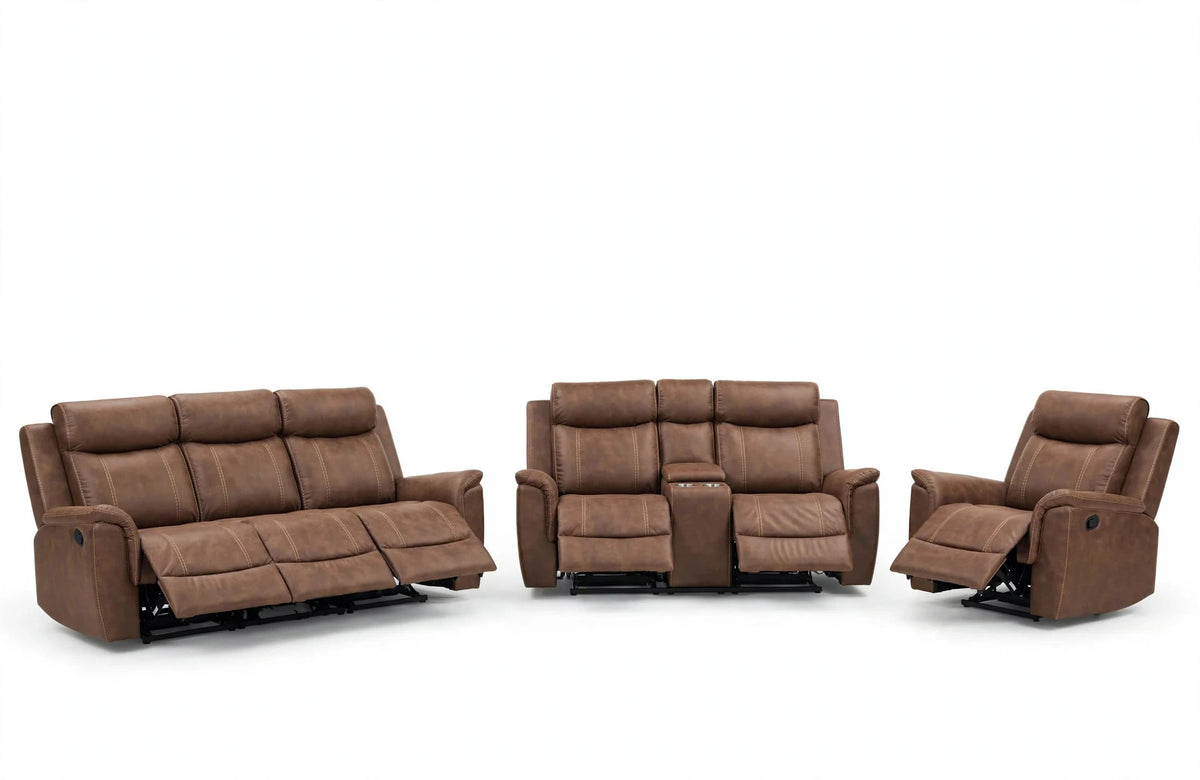 Stone Sienna Reclining Sofa, Loveseat & Chair Set - full 3-piece set studio shot