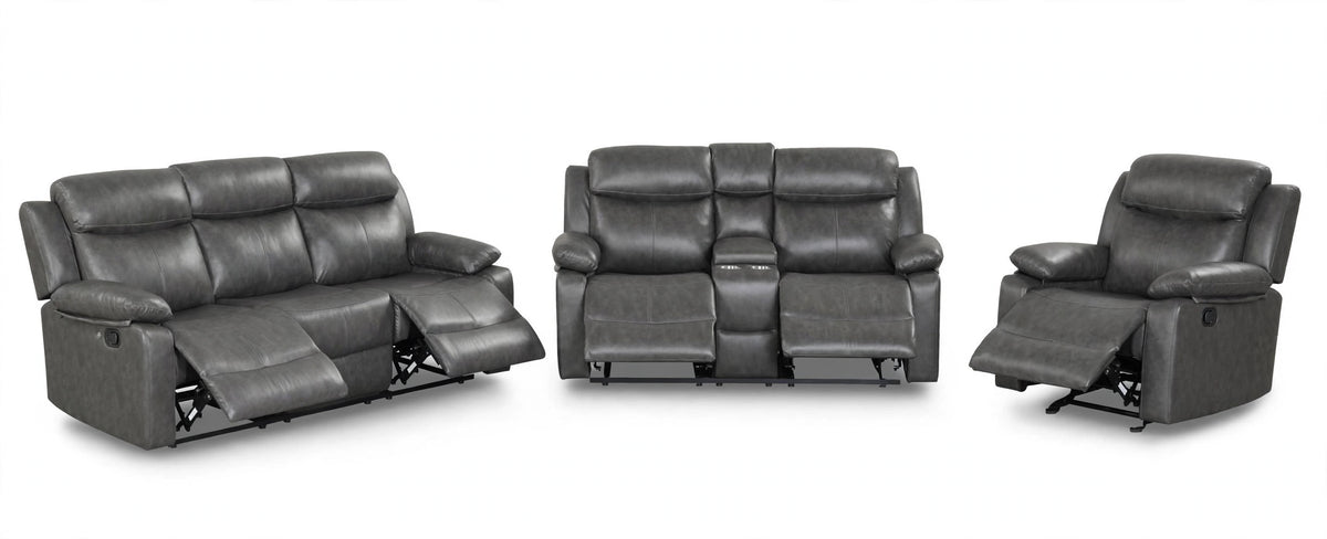 Charcoal Camden Reclining Sofa, Loveseat & Chair Set - full 3-piece set studio shot