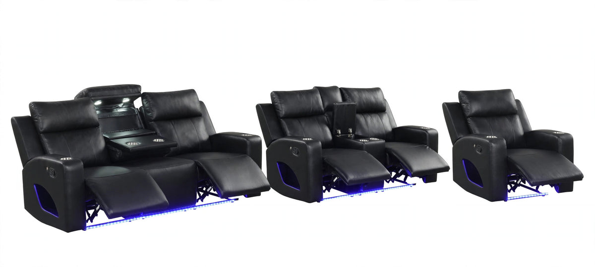 Noir Summit Reclining Sofa, Loveseat & Chair Set - full 3-piece set studio shot