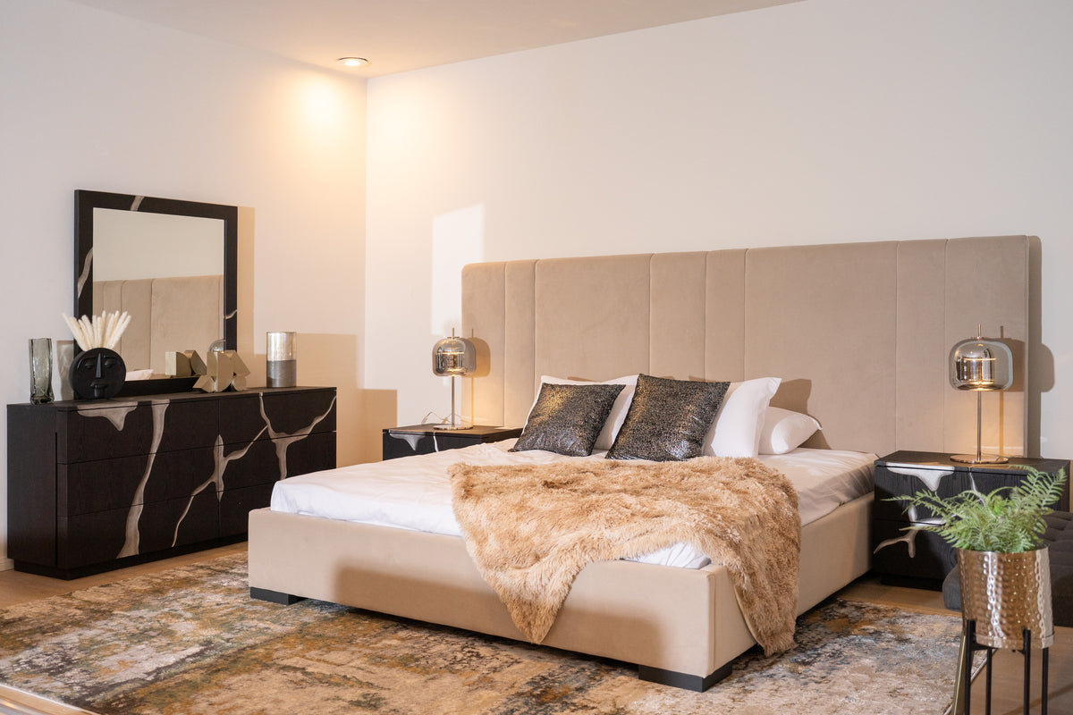 Queen Penelope - Modern Grey Velvet Bed