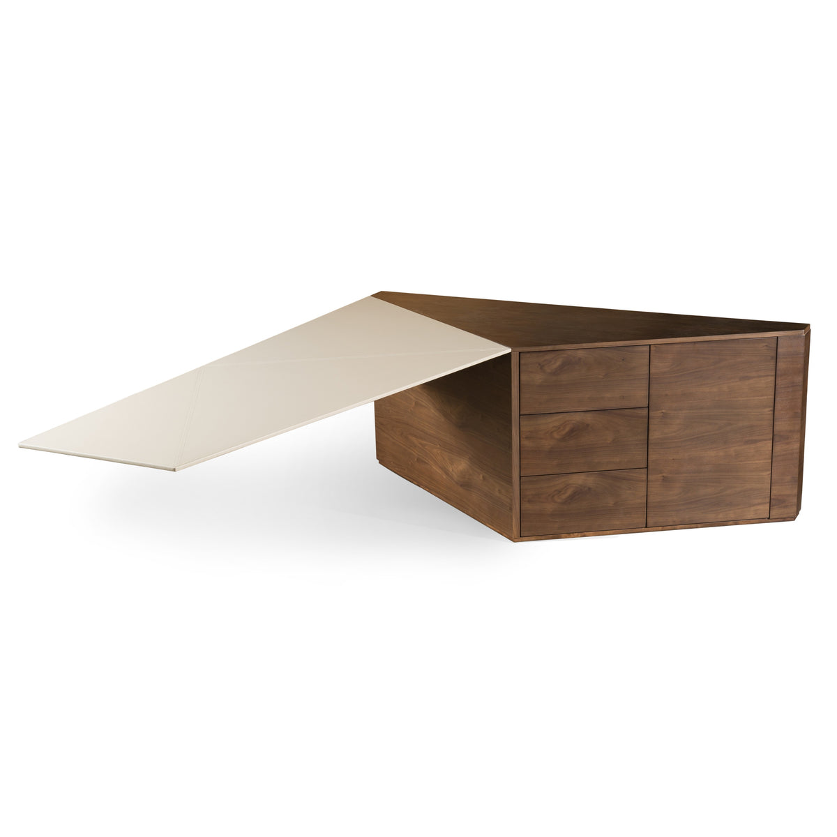 Pilot - Modern Dark Walnut + Beige Leather Desk