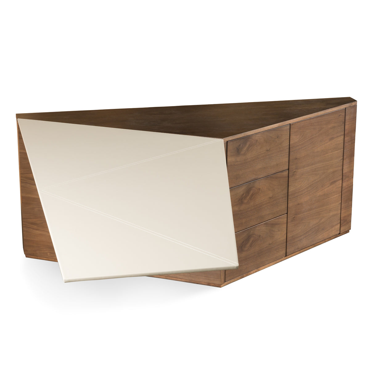 Pilot - Modern Dark Walnut + Beige Leather Desk