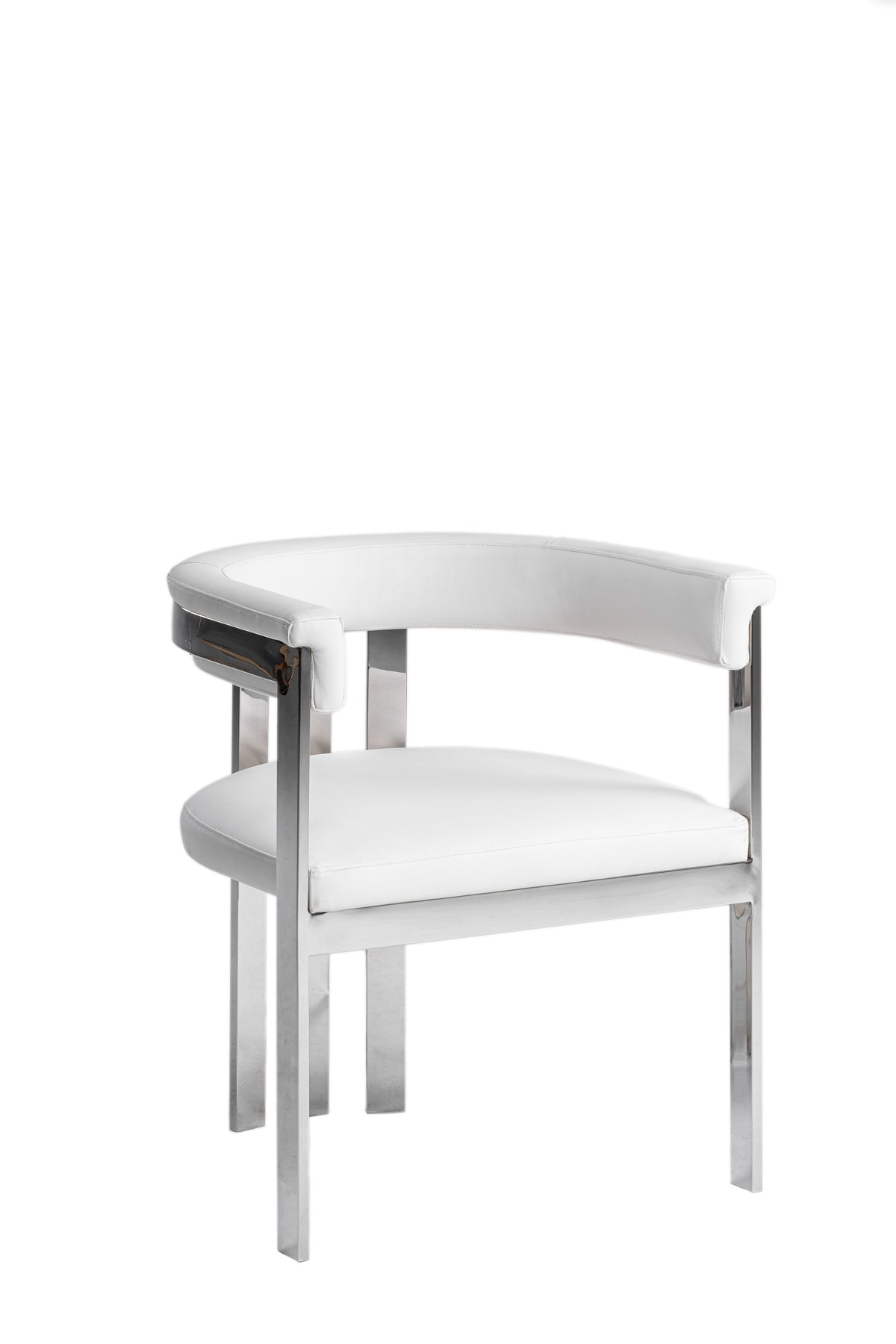 Pontiac - Modern White Vegan Leather + Stainless Steel Dining Chair