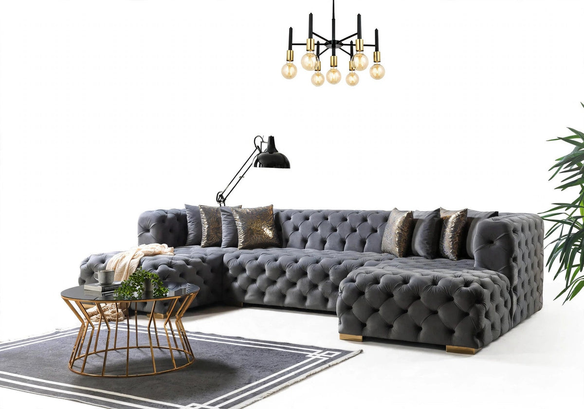 Majestic Sterling Velvet Double Chaise Sectional