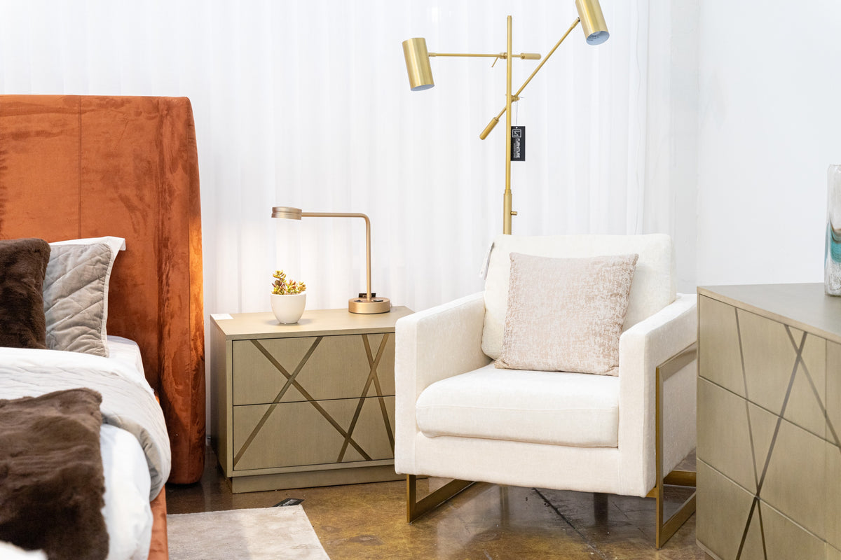 Prince - Contemporary Cream Fabric + Gold Accent Chair