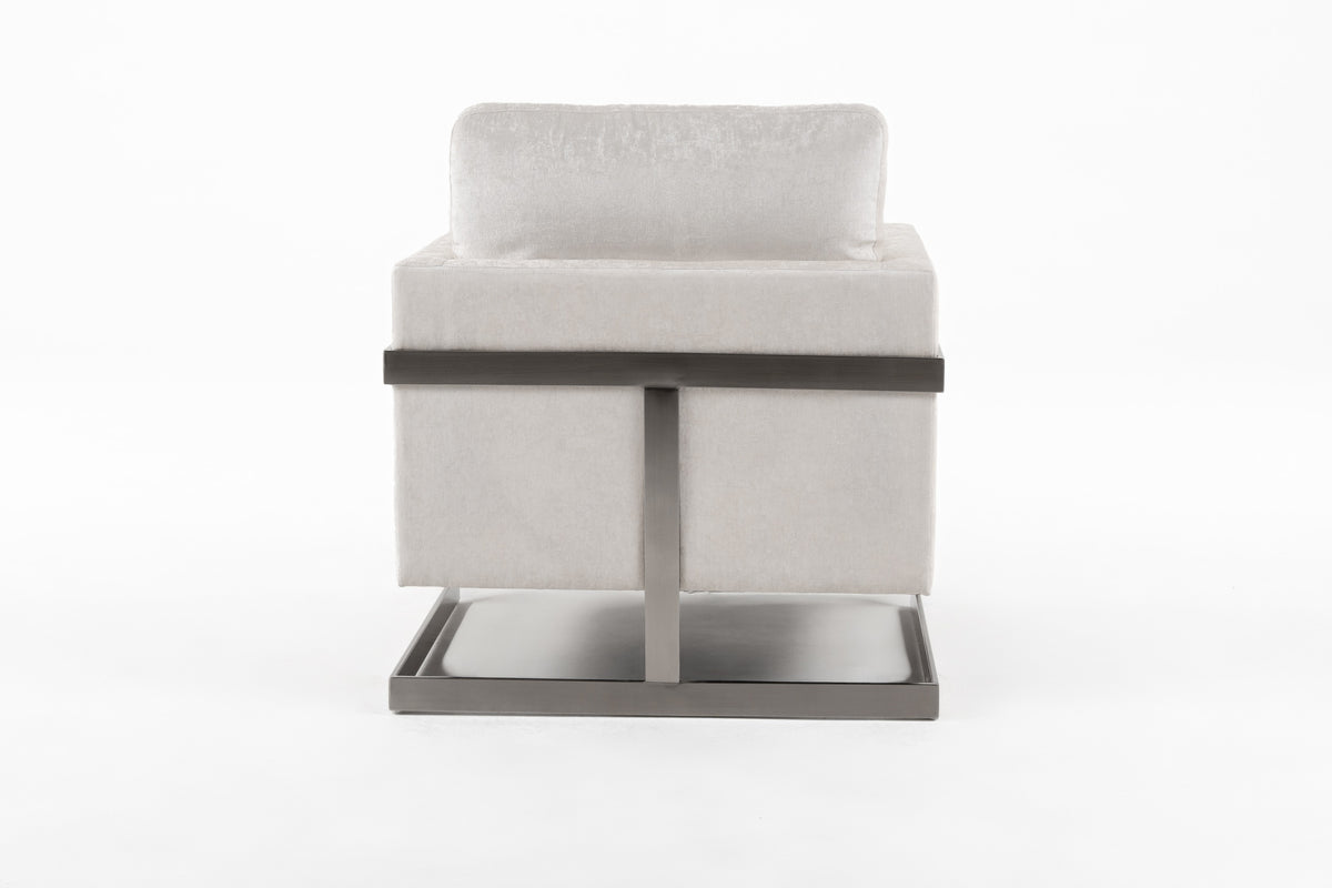 Prince - Contemporary Off White Fabric + Silver Accent Chair
