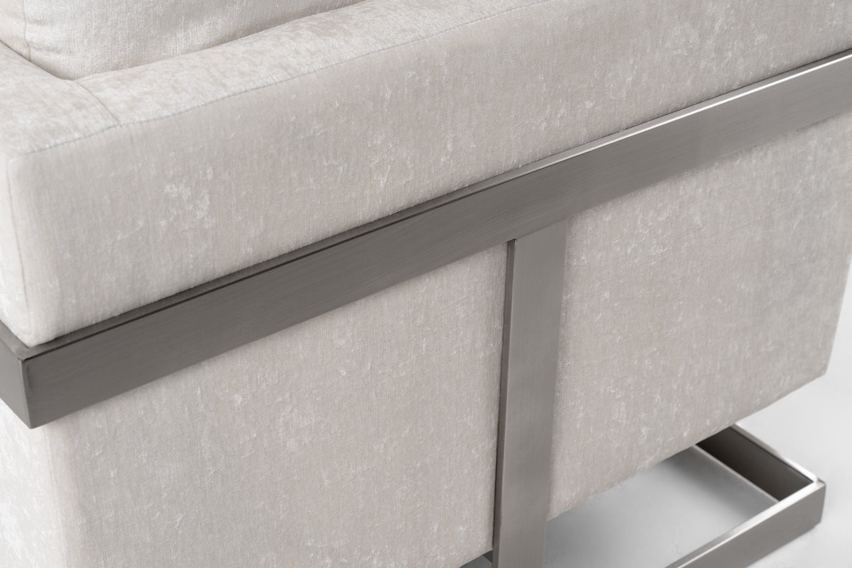 Prince - Contemporary Off White Fabric + Silver Accent Chair