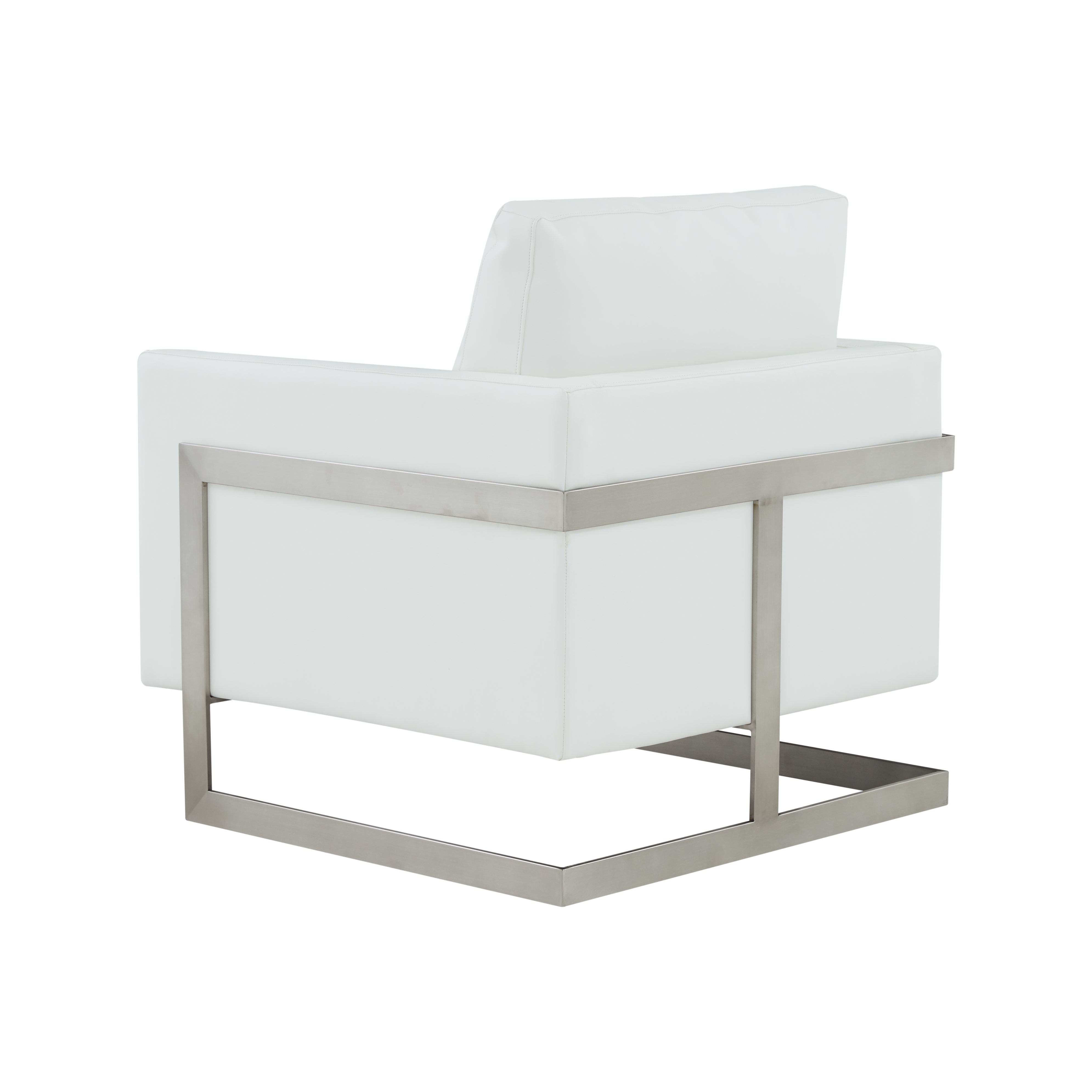 Modrest Prince - Contemporary White + Silver Vegan Leather Accent Chair