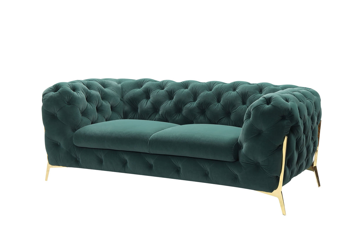 Quincey - Transitional Emerald Green Velvet Loveseat