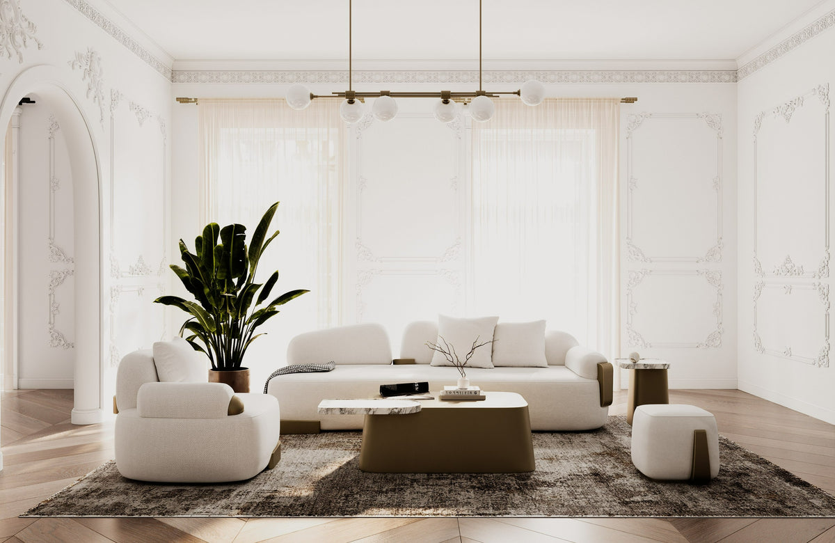 Yano - Modern White Marble + Antique Brass Coffee Table - original 1