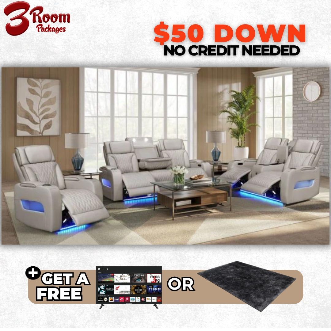 DUBAI 3PC Sand Power Reclining Set – FREE Rug or TV Included!