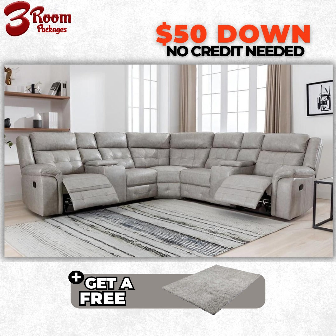 Jacob Stone Reclining Sectional – Comes with a FREE Rug!