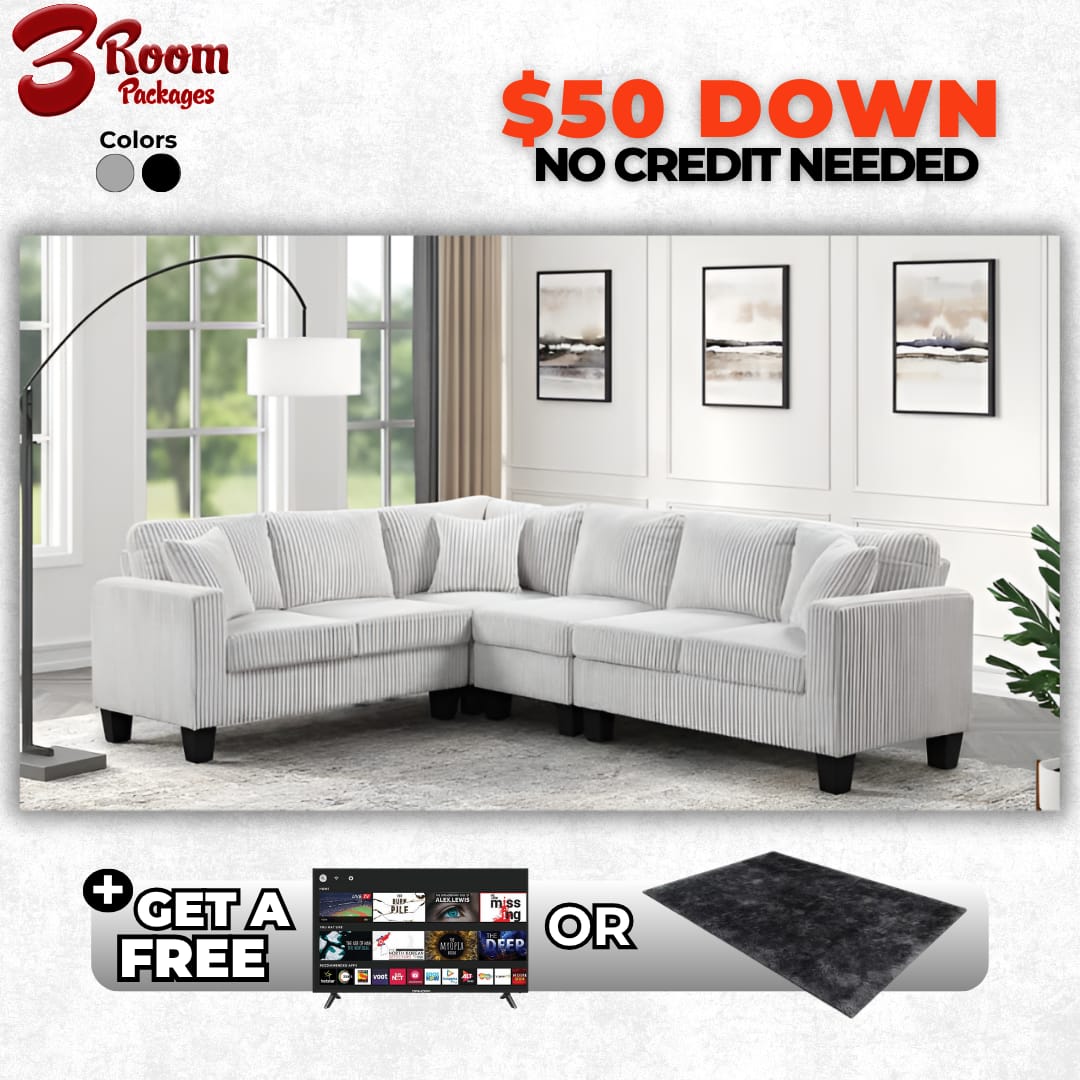 Logan Beige Reversible Sectional – FREE TV or Area Rug!