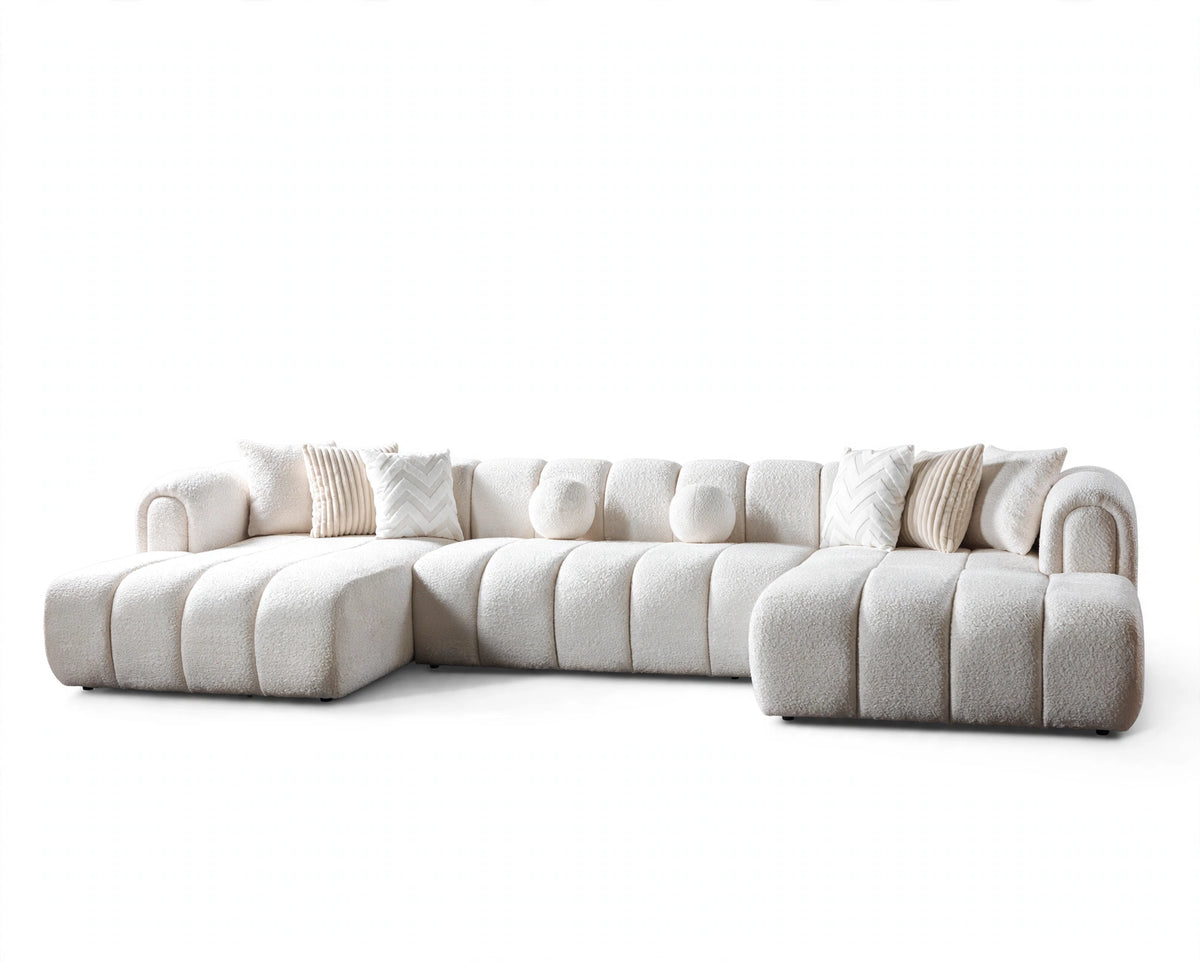 Royale Pearl Boucle Double Chaise Sectional on white background