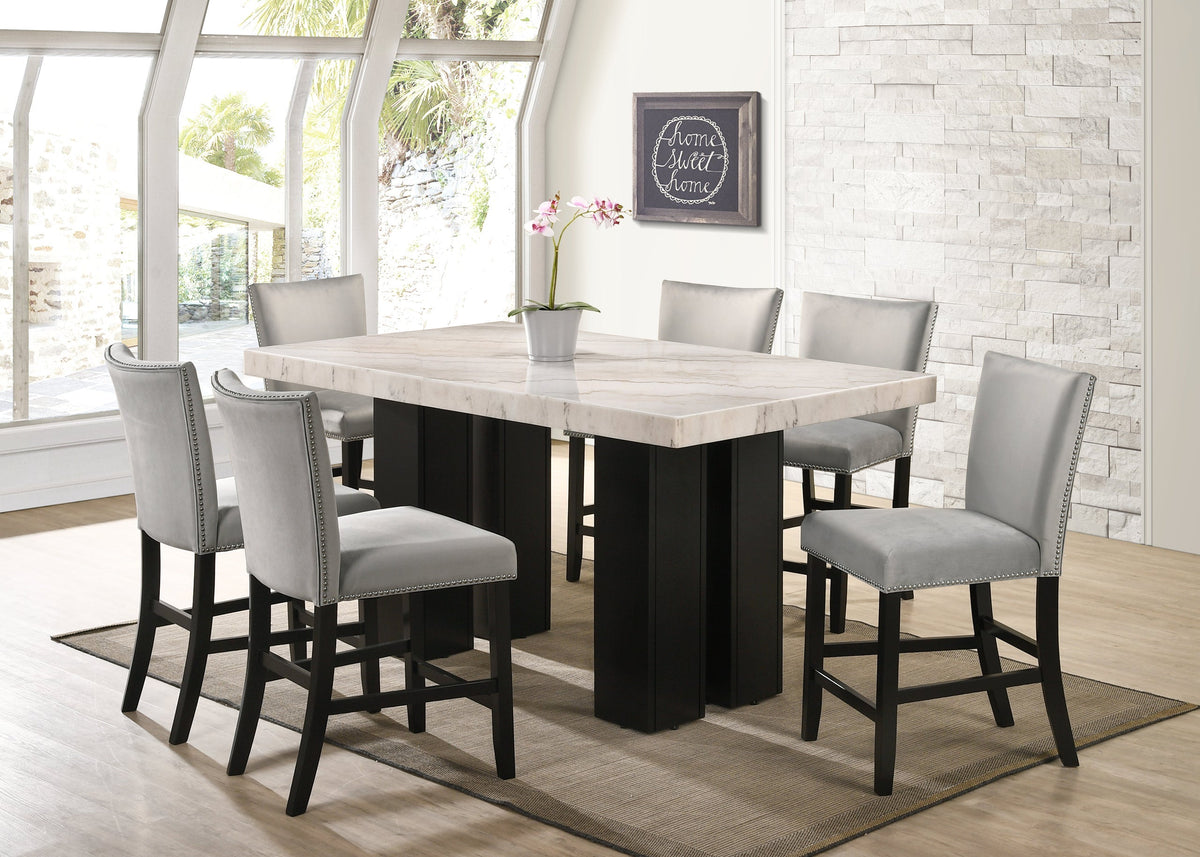 Finley Gray/White Genuine Marble 7-Piece Counter Height Set (Table & 6 Chairs)