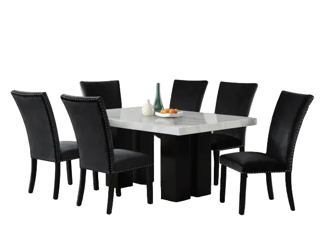 1220 Black - (FAUX MARBLE) Dining Table + 6 Chair Set