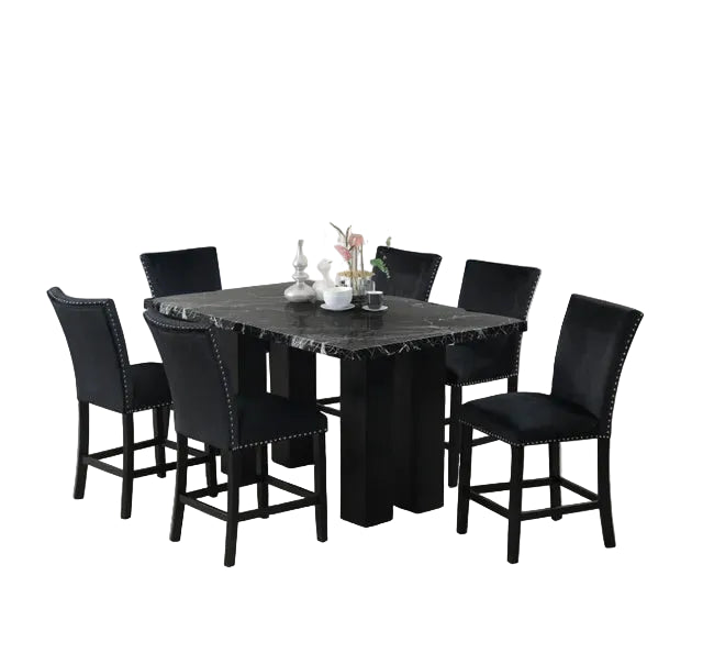 2220 Onyx - (FAUX MARBLE) Counter Height Table + 6 Chair Set