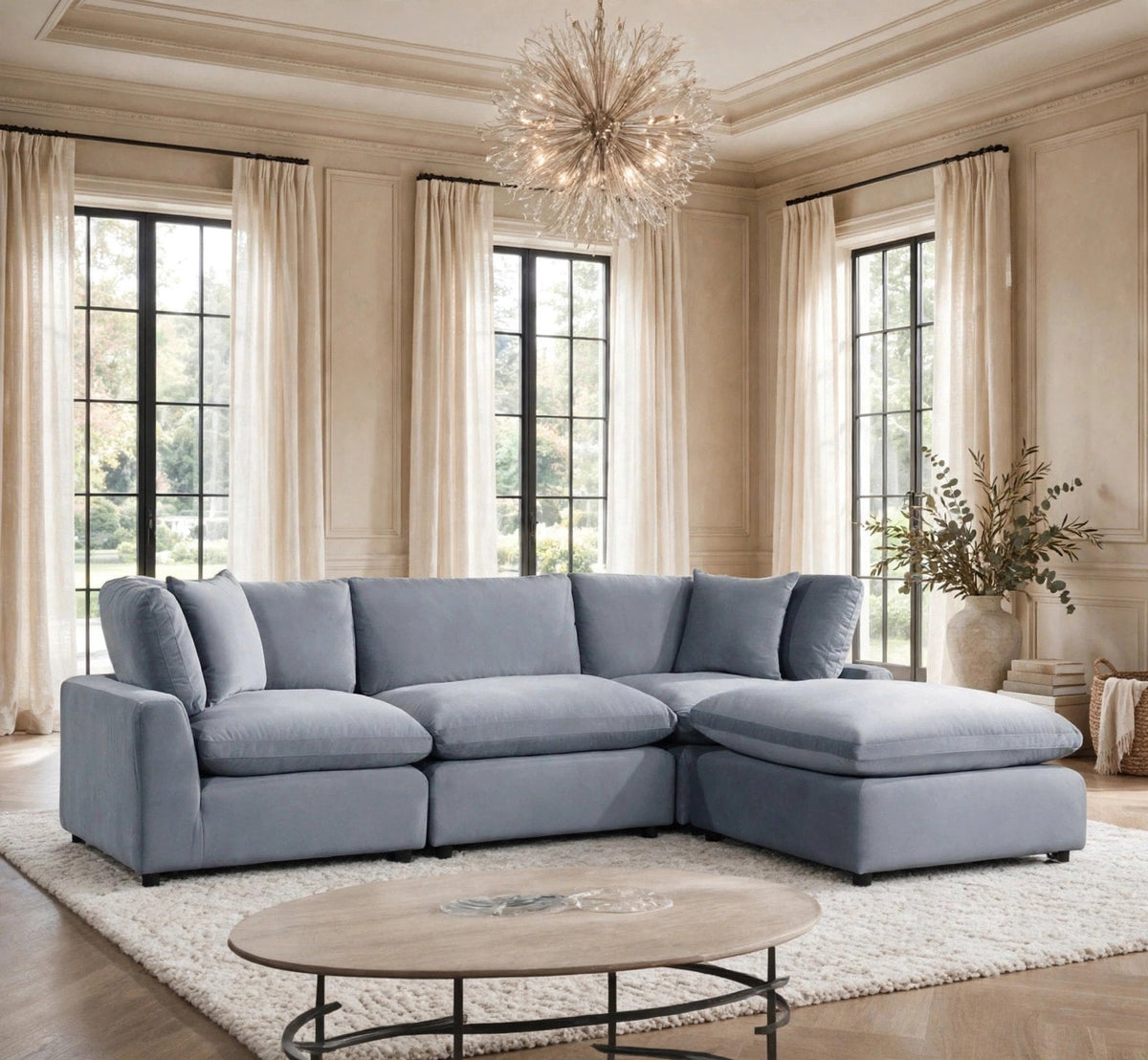 Sky Gray Velvet Modular Sectional