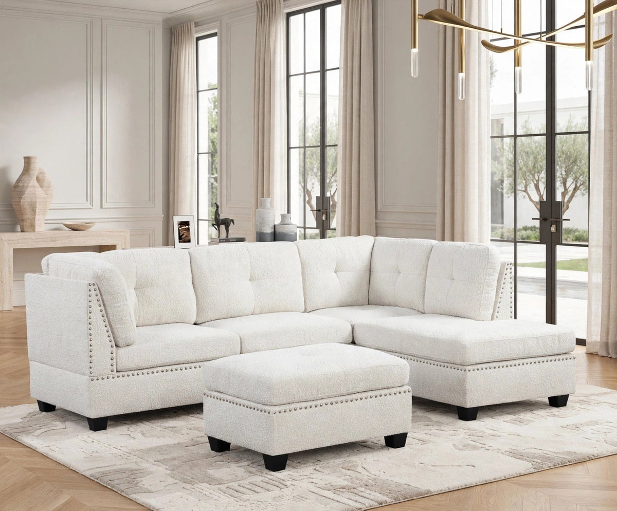 Sienna Sand Boucle Sectional with Ottoman