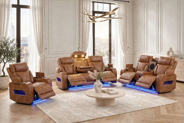 Cognac Marquis Power Reclining Sofa, Loveseat & Chair Set - manufacturer photo