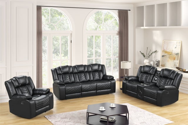 Noir Sterling Reclining Sofa, Loveseat & Chair Set - manufacturer photo