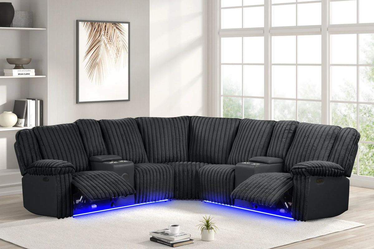 Flash Black Power Reclining Sectional