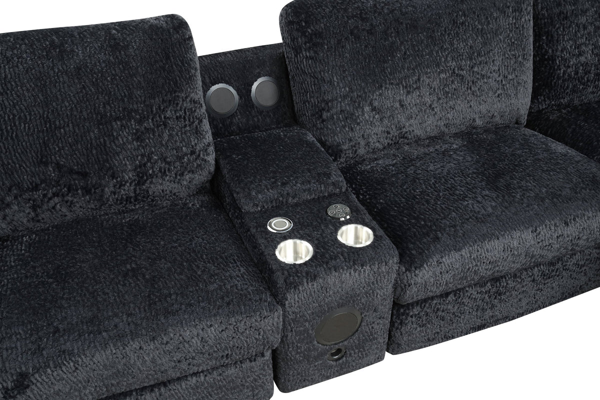 Amelia Black Power Reclining Sectional with Bluetooth Speakers
