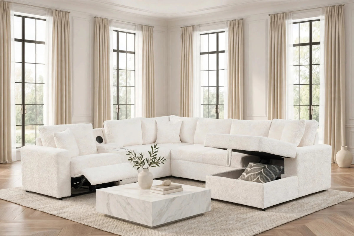 Hunter White Sectional with Bluetooth Speaker & Pull-Out Bed