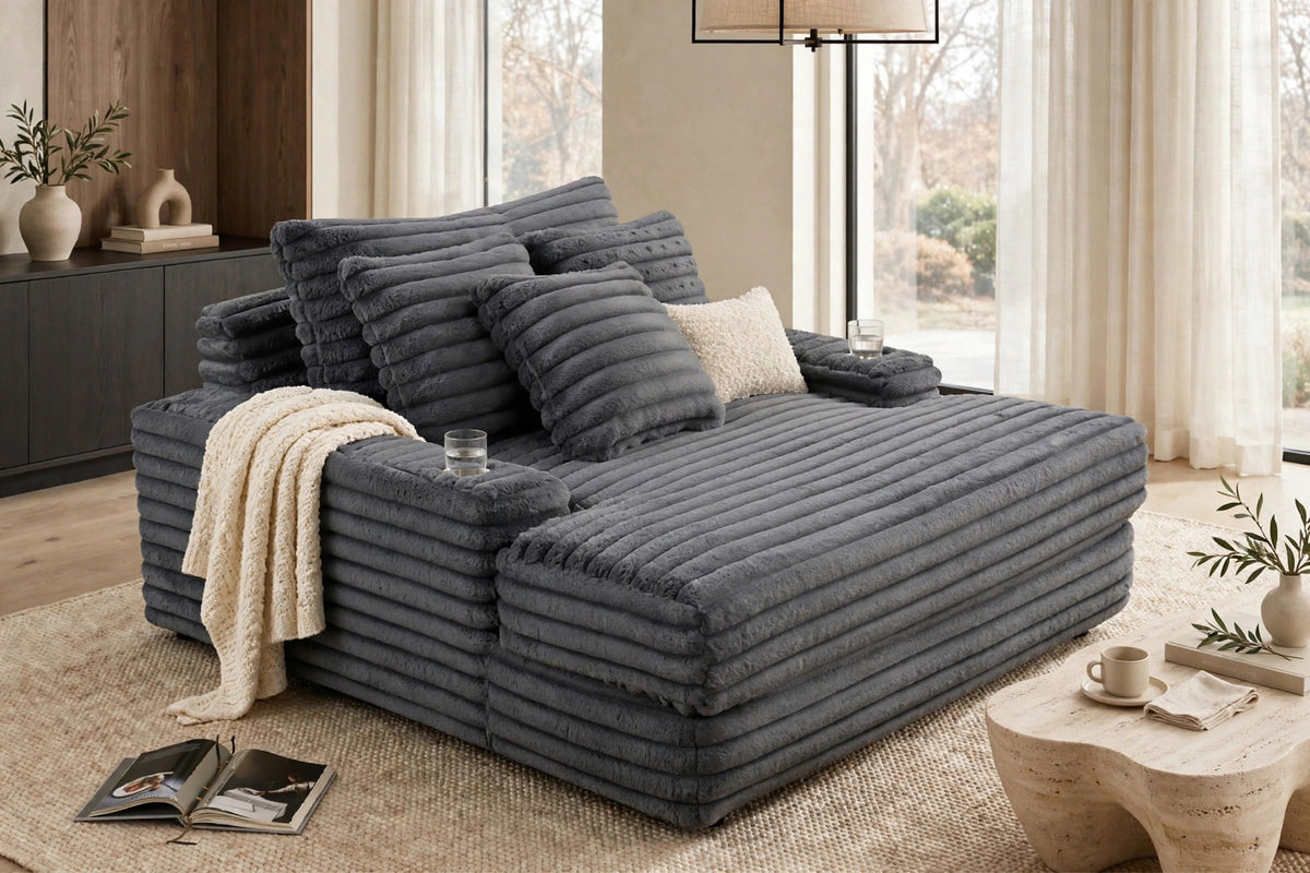 Puflo Charcoal Oversized Chaise